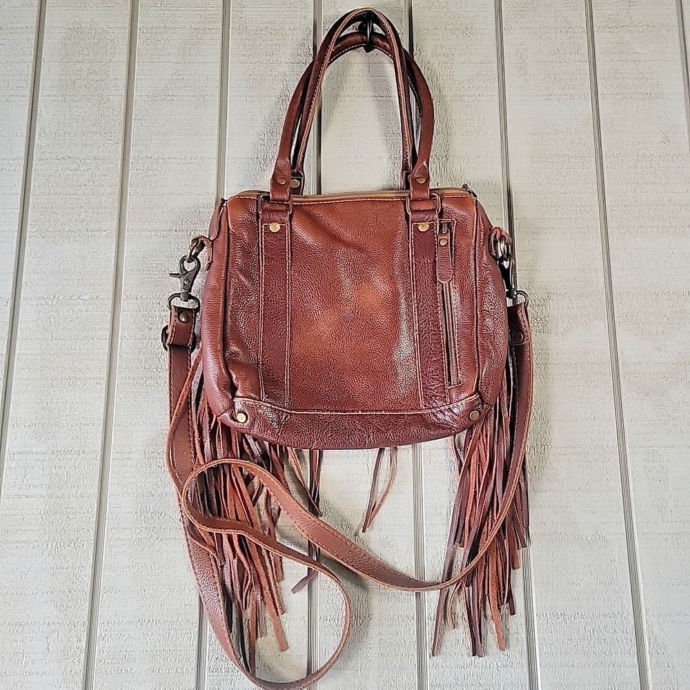 Myra Bag Leather Aztec Fringe Crossbody Bag | Southwestern Brown Saddle Blanket - Picture 3 of 7